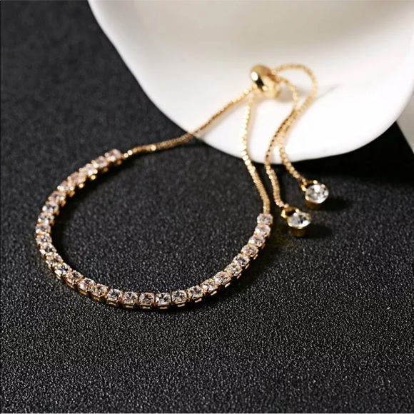 18k Gold Adjustable Dainty Bracelet with CZ - Picture 5 of 5